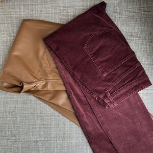 Winter Chic Set: Faux Leather Brown & Velvet Wine Pants (Size S)